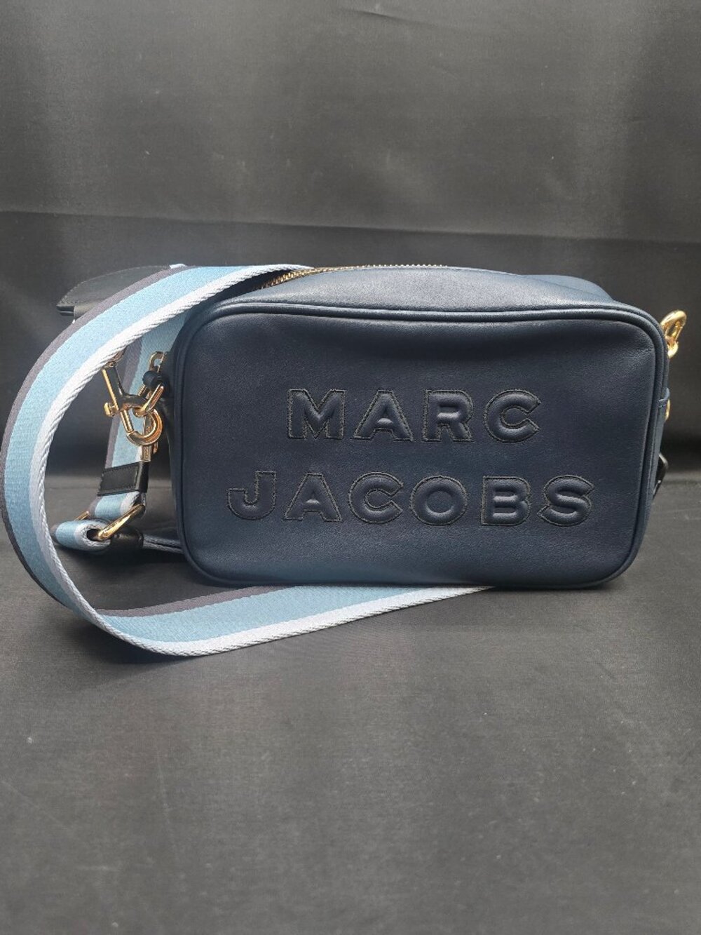 Marc Jacobs Flash Leather Camera Crossbody Navy Blue